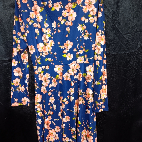 NWT Oxiuly Fashion midi blue floral long sleeve dress - Picture 4 of 5